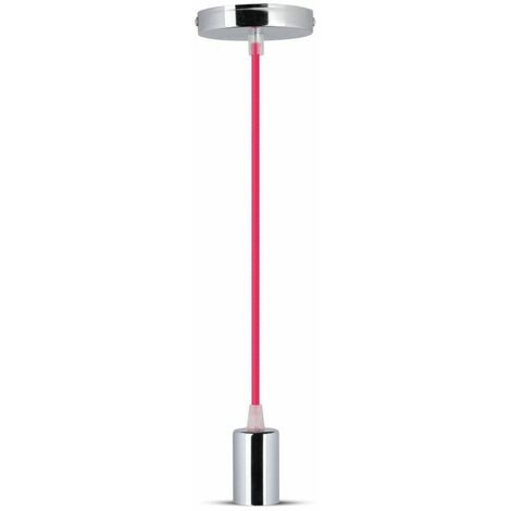 Lámpara de araña cilíndrica LED V-TAC de metal con portalámparas E27 (máx. 60 W), 100 cm de largo, cable cromado fucsia