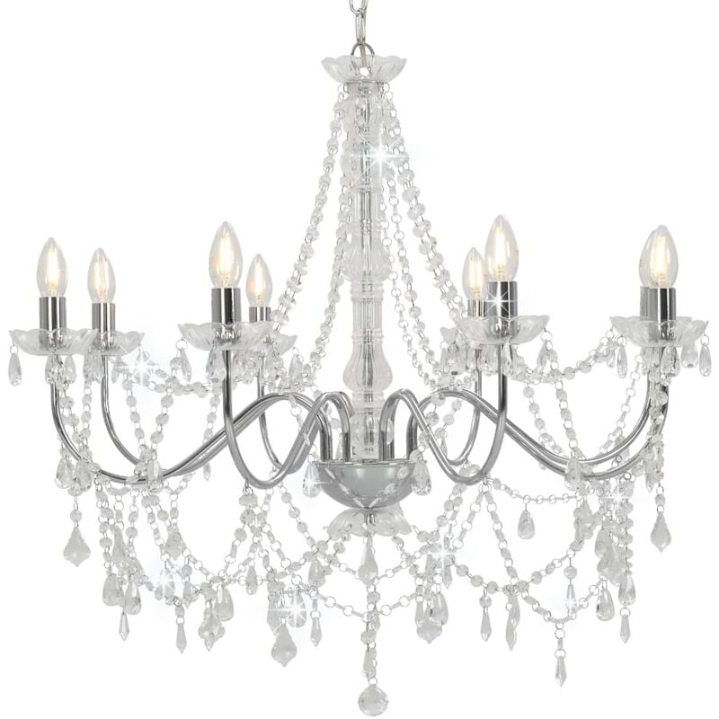 

Bh Design - Lámpara de araña con cuentas plateado 8 bombillas E14