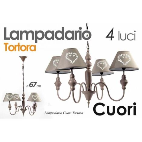 Lámpara de araña de 4 luces gris paloma shabby con pantallas