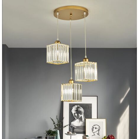 Lámpara de araña de cristal de 3 cabezas, luz de pasillo, luz de techo E27, luz de cocina, decoración de mostrador de bar, altura ajustable (oro).