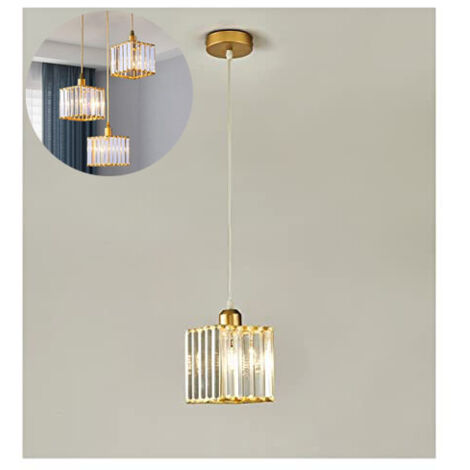 Lámpara de araña de cristal moderna, lámpara de techo E27, lámpara de araña cuadrada, altura ajustable, luz de balcón creativa,luz de pasillo (dorado)