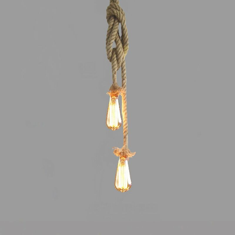 

Lampara de arana de cuerda de canamo vintage doble cabezal, E26 / E27, sin bombilla,100 cm - Lixada