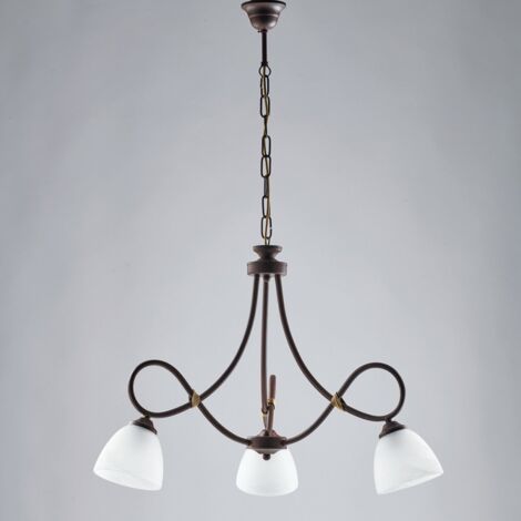 Lámpara de araña de hierro de arte pobre Rust negro tres luces blancas 58x h52 cm