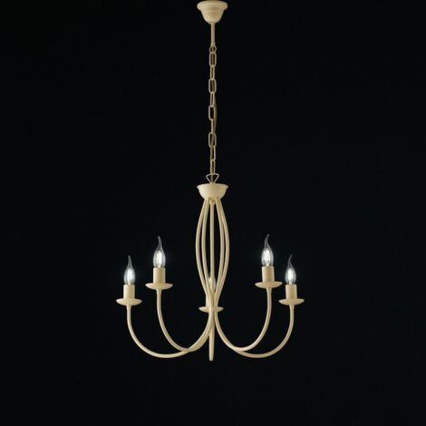 Lámpara de araña de hierro decape marfil cinco luces 55x h53 cm