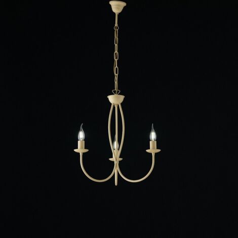 Lámpara de araña de hierro decape marfil tres luces 45x h50 cm