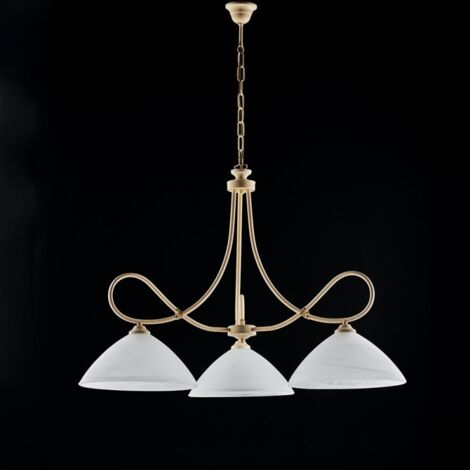 Lámpara de araña de hierro decape marfil tres luces pantallas de vidrio de alabastro blanco 78x h65 cm
