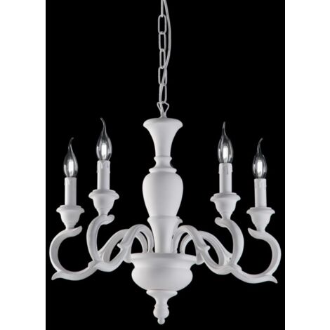 Lámpara de araña de madera blanca Shabby cinco luces 50x h50 cm