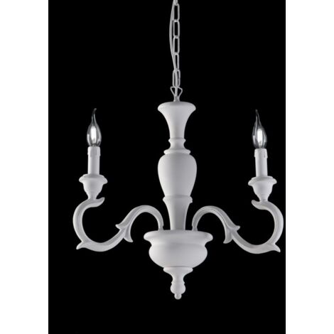 Lámpara de araña de madera blanca Shabby tres luces 43x h50 cm