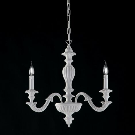 Lámpara de araña de madera blanca shabby tres luces 43x h57 cm