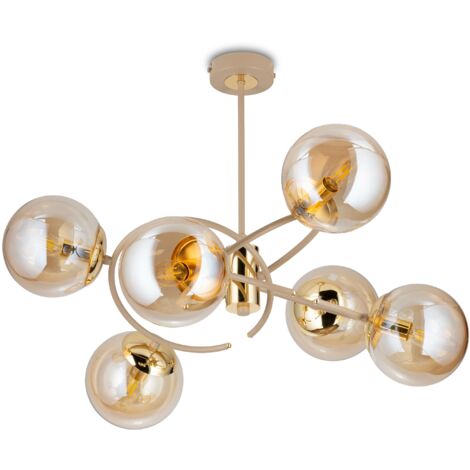 Lámpara de araña Jacob de cristal beige, 6 luces E14, 68 cm
