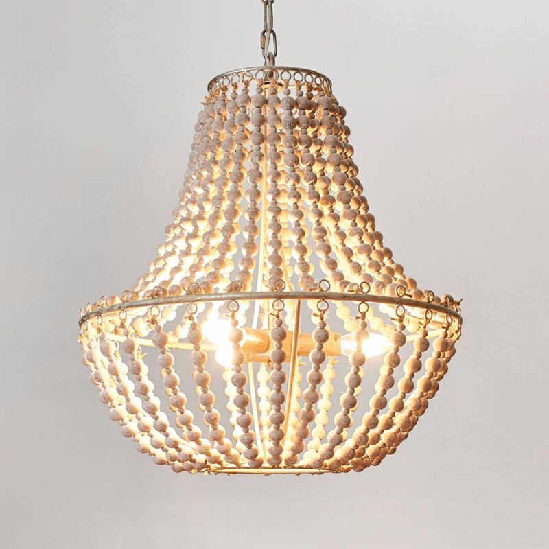 

Lámpara de araña Juliette, perlas madera blancas