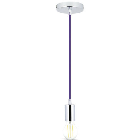 Lámpara de araña LED cilíndrica de metal V-TAC con portalámparas E27 (máx. 60 W), 100 cm de largo, cable cromado morado