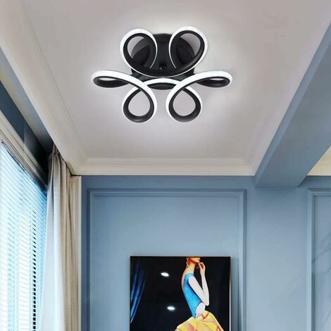 Lámpara de araña, luz de techo LED, lámpara de techo de diseño curvo moderno para pasillo, balcón, sala de estar, cocina, baño, dormitorio, 30 W, blanco esío 6000 K, diámetro 26 cm (negro)