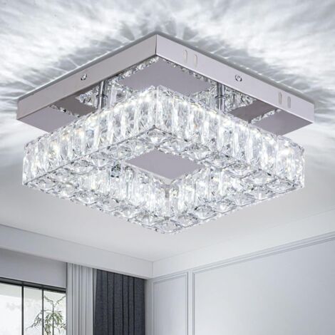 Lámpara de araña moderna de cristal en miniatura, luz LED de techo cuadrada para entrada, cocina, vestíbulo y comedor. Diámetro de 24 cm, 18 W, luz blanca de 6000 K.