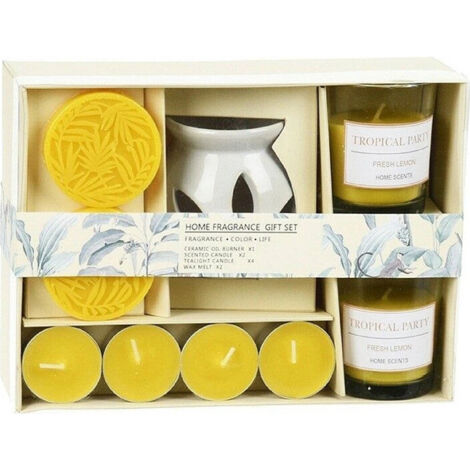 Lámpara de aromaterapia de cerámica con calentador, caja de regalo, con efecto repelente de insectos y purificador, color amarillo