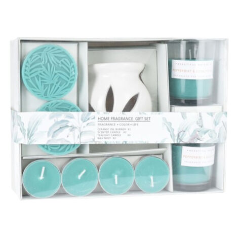 Lámpara de aromaterapia de cerámica con calentador, caja de regalo, con efecto repelente de insectos y purificador, color azul