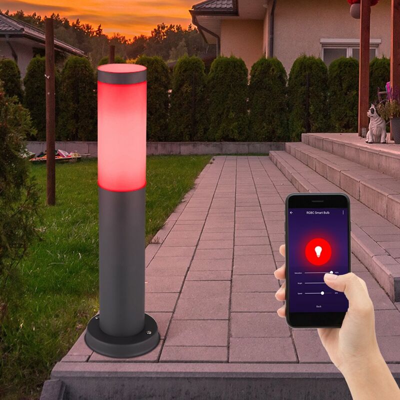 

Lámpara de base ACERO INOXIDABLE para exteriores, aplicación de lámpara de pie, control de voz, en un juego que incluye lámparas LED RGB