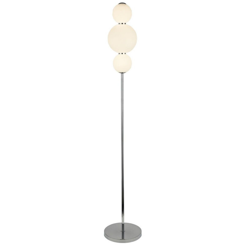 Lámpara de pie Searchlight Snowball 3 Light, cromada con pantalla de cristal opal