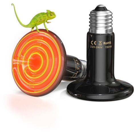 Lámpara de calor de cerámica para polluelos de 150 W, bombilla de calor para tortugas sin luz, lámpara de calor para terrarios de reptiles para dragones barbudos, lagartos y polluelos, paquete de 2 [c