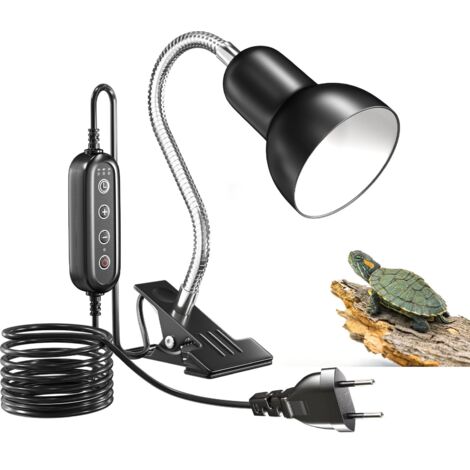 Lámpara de calor para tortugas (hasta 100 W), lámpara de calor para terrarios E27 con temporizador y control de temperatura, lámpara de calor para tortugas con clip para tortugas, sin bombilla