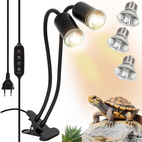 Lámpara de calor para tortugas, reptiles y anfibios con 3 focos de calor UVA y UVB y abrazadera giratoria de 360°, adecuada para tortugas, serpientes y lagartos [Clase energética A]