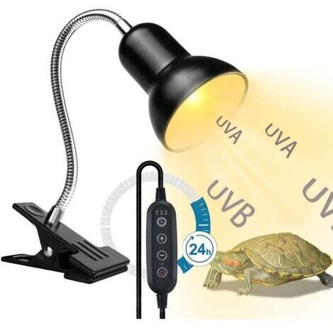 Lámpara de calor UVA/UVB para reptiles, con tubo giratorio de 360° y temporizador, base E27, para terrario de tortugas, con temporizador y control de temperatura (bombilla no incluida).