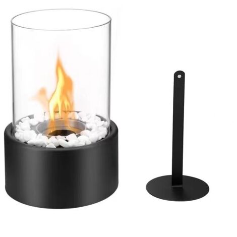 Lámpara de chimenea de alcohol, cristal de acero inoxidable, calefactor de fuego real, adornos de cristal redondos, luz ambiental negra. Fácil de instalar, fácil de usar.