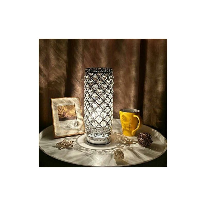 

Lámpara de cristal LITZEE, lámpara de noche con pantalla, lámpara de mesa plateada de cristal de moda creativa, para sala de estar, dormitorio,