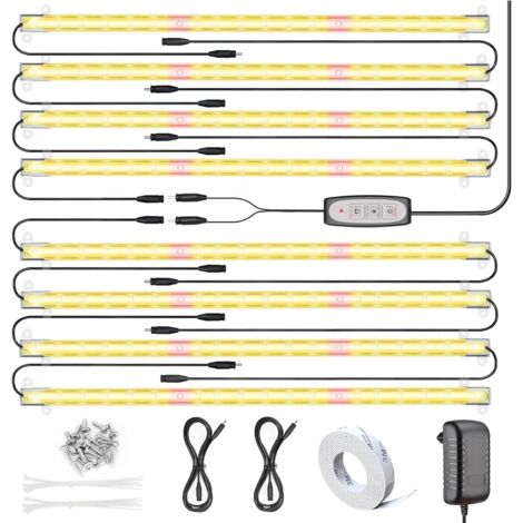 Lámpara de cultivo con temporizador de 12/6/3 h, luz LED regulable, lámpara de cultivo LED para crecimiento y floración de plantas de interior (paquete de 8)