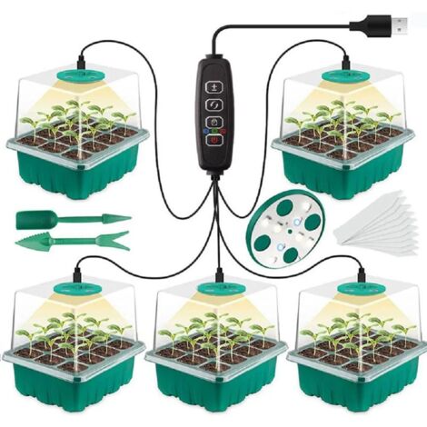 Lámpara de cultivo inteligente LIFCAUSAL con bandeja de semillas de 12 celdas - Kit completo de iluminación suplementaria y macetas de germinación (5 piezas)