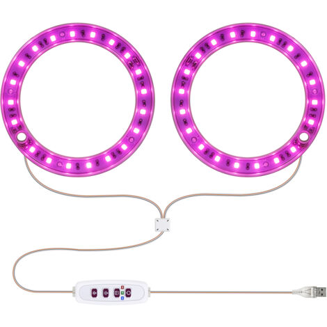 Lámpara de cultivo LED de espectro completo para plantas, con 20 LED, temporizador de 8h/12h/16h, 5 niveles de brillo, altura ajustable, puerto USB y anillo de luz para plantas suculentas.