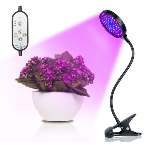 Lámpara de cultivo USB para plantas de interior, espectro rojo y azul, pinza de escritorio ajustable, 5 niveles de intensidad, temporizador de 4/8/12 h (un cabezal).