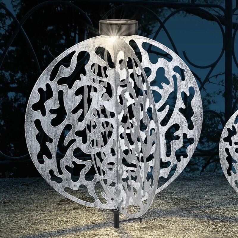 

Lámpara de decoración de jardín lámpara solar para jardín exterior LED decoración de terraza solar, efecto de luz, plata envejecida, 3000K, FxH 40x51