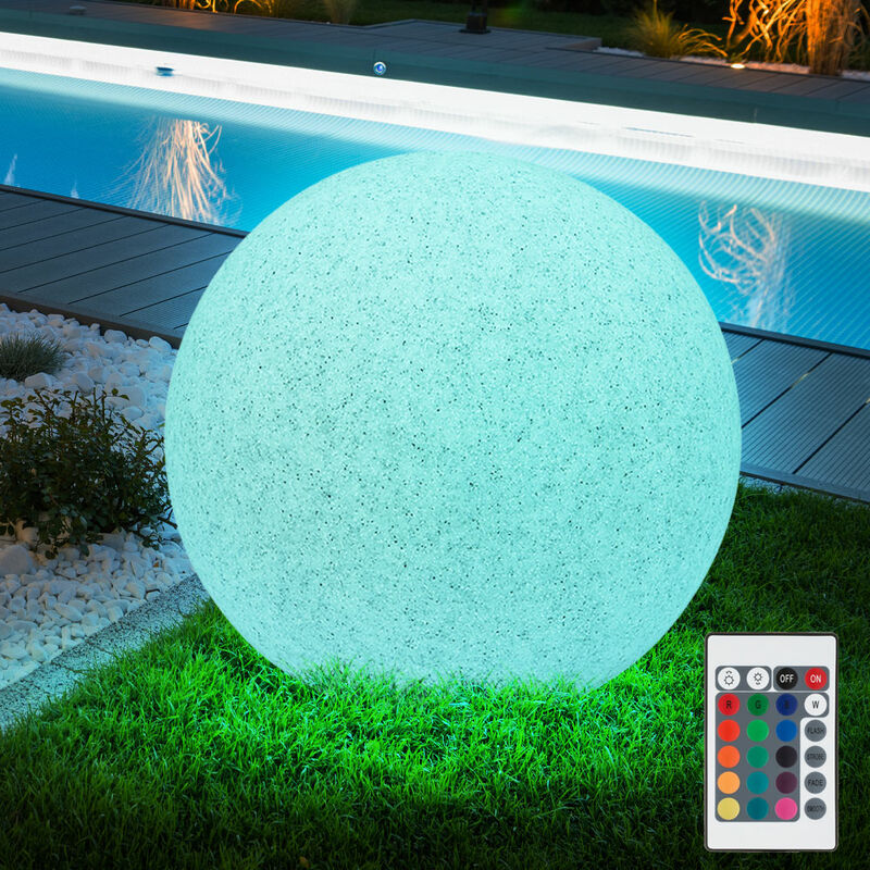 

Lámpara de enchufe de bola exterior, regulable, lámpara de aspecto de piedra, control remoto en un juego que incluye lámparas LED RGB