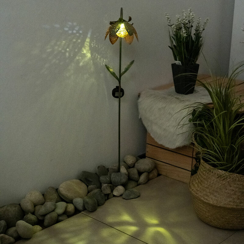 

Lámpara de enchufe solar LED para exteriores, lámpara de bola de cristal con crujido de flores, foco de jardín, pico de tierra verde dorado