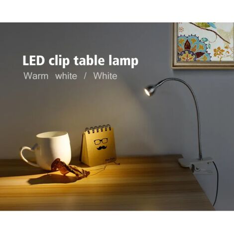 Lámpara de escritorio con alimentación USB y abrazadera, lámpara de mesa LED recargable con protección para los ojos, flexible, plegable, luz de lectura, negro/blanco cálido