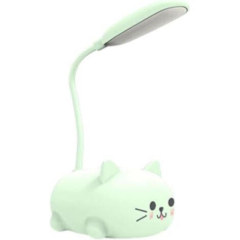 Lámpara de escritorio ergonómica, cuello flexible y ajustable en múltiples ángulos, pequeña lámpara de escritorio de ABS para niños, lámpara de escritorio con diseño de gato verde.