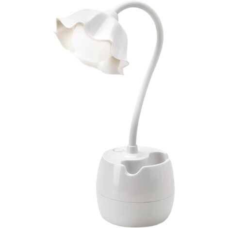 Lámpara de escritorio infantil, lámpara de escritorio USB recargable con portalápices, lámpara de escritorio LED para niños, lámpara de mesita de noche con protección ocular (blanca)