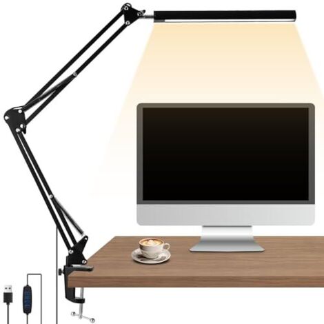 Lámpara de escritorio LED con 3 modos y 10 niveles, 1700 lm, diseño de abrazadera, luz de escritorio sin parpadeos, lámpara de arquitecto moderna, ideal para leer, maquillarse, trabajar, estudiar y ha