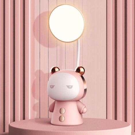 Lámpara de escritorio LED con dibujos animados, brillo ajustable, portátil, ideal para el cuidado de la vista en el dormitorio (rosa)