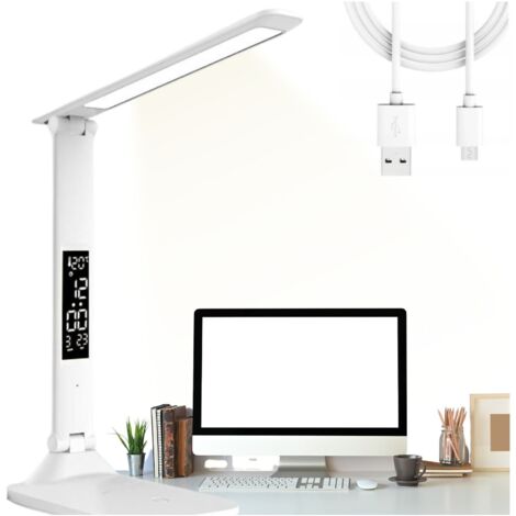 Lámpara de escritorio LED con pantalla, lámpara de oficina, reloj, temperatura, escuela