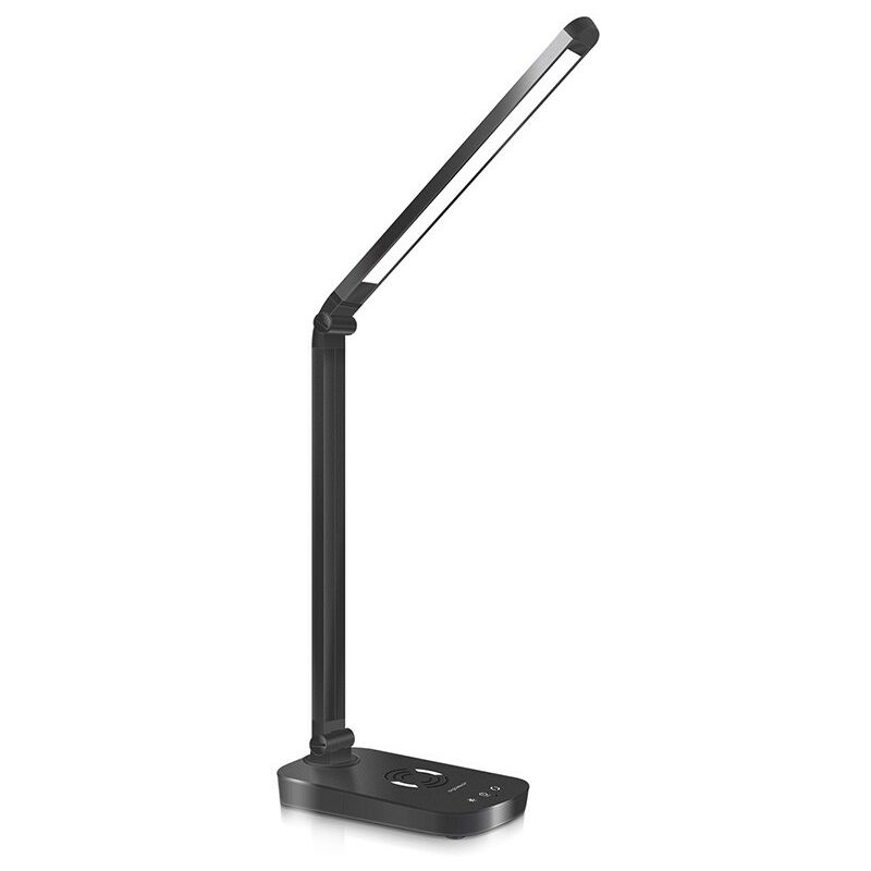 

AGS - Lámpara de escritorio LED regulable negra con cargador de teléfono inalámbrico
