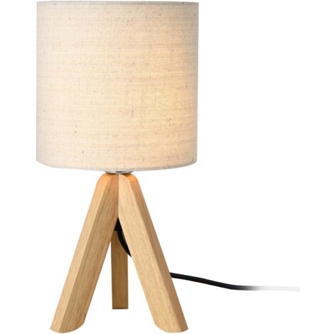 Lámpara de escritorio mesa luz de lectura trípode madera lino 375 cm beige madera natural 030005273