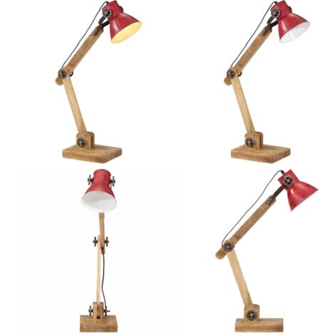 Lámpara de escritorio rojo desgastado 25 W E27 23x18x96 cm - Lámpara industrial - Lámpara de madera