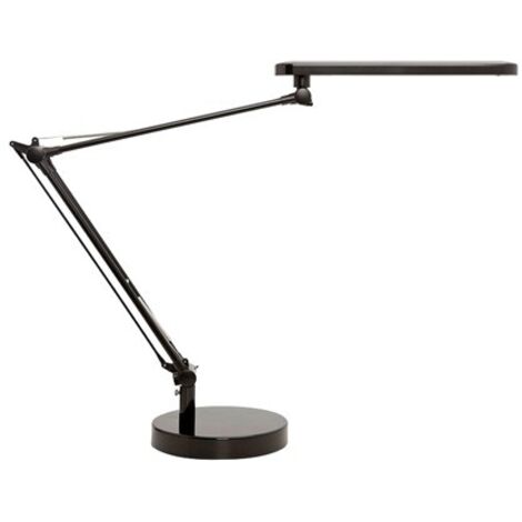 Lampara de escritorio unilux mambo led 5,6w doble brazo articulado abs y aluminio negro base 19 cm diametro