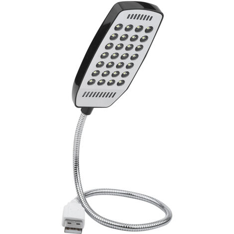 Lámpara de escritorio USB flexible de 28 LED para ordenador y lectura, negra, con interruptor.