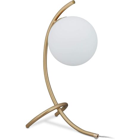 Lámpara de escritorio, vástago de metal y pantalla de vidrio, base E27, lámpara de mesa y de noche, dorado / blanco