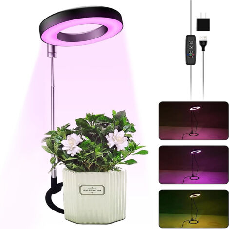 Lámpara de espectro completo para plantas, diseño de anillo angelical, programable, iluminación natural para plantas de interior y macetas.