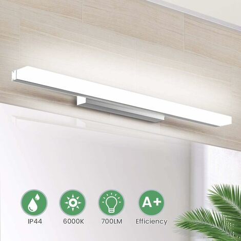 DEVENIRRICHE Lámpara de espejo LED 40CM, Lámpara de pared para baño 700LM 8W 6000K Lámpara de espejo LED para baño Lámpara de pared LED IP44 Lámpara de baño moderna Blanco neutro (sin interruptor)