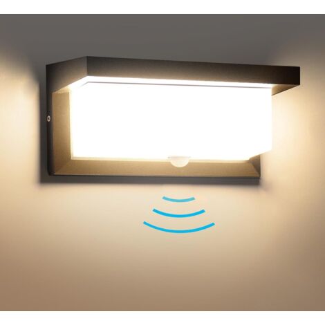 Lámpara de exterior con cable de 18 W y sensor de movimiento, IP65, LED de aluminio, para uso interior y exterior, montaje en pared, luz blanca cálida.